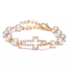 Hot Trendy Cross Infinity Butterfly Starfish Love Wing Rhinestone Pearl Adjustable Bracelet for Women and Girls